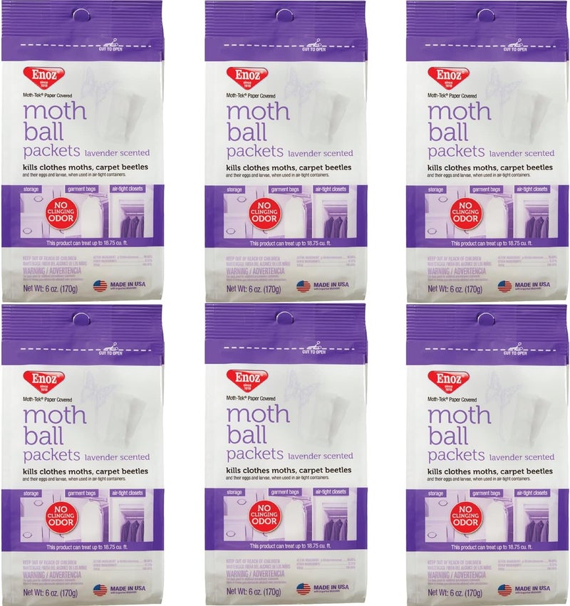 Enoz Lavender Scented Moth Ball Packets: Kills Clothes Moths, Carpet Beetles, Eggs and Larvae (6 oz Bag, 6 Pack) - Image 1